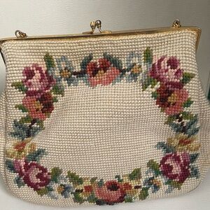 Vintage Needlepoint Handbag Purse Floral